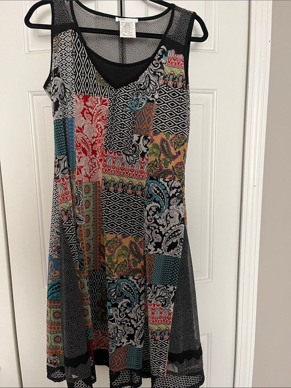 Multi-Print Sleeveless Patchwork Midi Dress by
